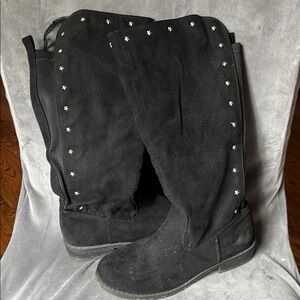 Black Knee-High Boots with Star Accents
